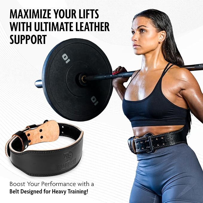 DMoose Fitness Weight Lifting Belt for Men & Women - 7MM Premium Cushioned Lumbar Support & Genuine Leather Adjustable Weightlifting Belt for Squats, Deadlifts & Workouts