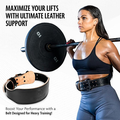 DMoose Fitness Weight Lifting Belt for Men & Women - 7MM Premium Cushioned Lumbar Support & Genuine Leather Adjustable Weightlifting Belt for Squats, Deadlifts & Workouts