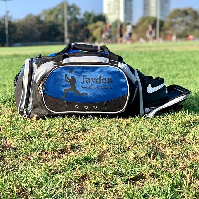 Personalized SportS Duffel Bag With Custom Name & Text - Track Blue