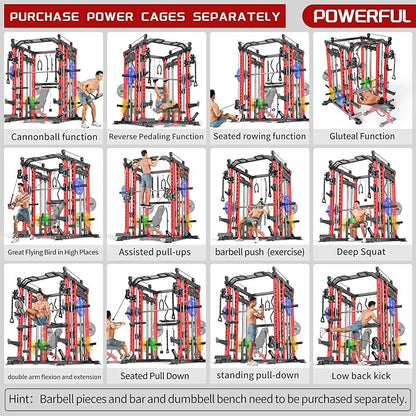 Multi-Purpose Squat Rack,Smith Machine Weight Rack Set with Cable Crossover System, Home Gym Power Racks, Power Racks and Packages