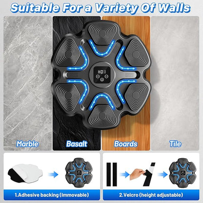 Music Boxing Machine for Kids and Adults, Wall Mounted Bluetooth Punching Trainer with Boxing Gloves, Intelligent LED Boxing Target Workout Machine for Teenagers Boys Girls