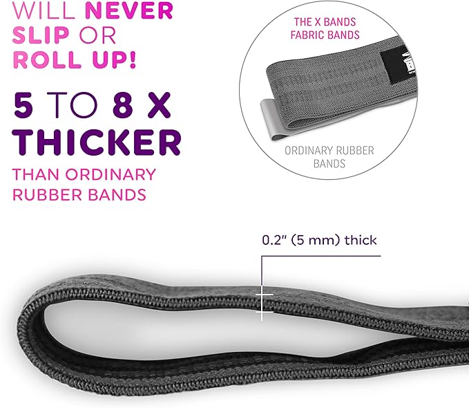 The X Bands Exercise Resistance Bands - Non-Slip Extra Thick Fabric Hip Loop Booty Bands - 20, 30, 40, 50 lb - Fitness Workout for Legs, Butt Training, Stretching, Yoga