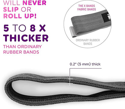 The X Bands Exercise Resistance Bands - Non-Slip Extra Thick Fabric Hip Loop Booty Bands - 20, 30, 40, 50 lb - Fitness Workout for Legs, Butt Training, Stretching, Yoga