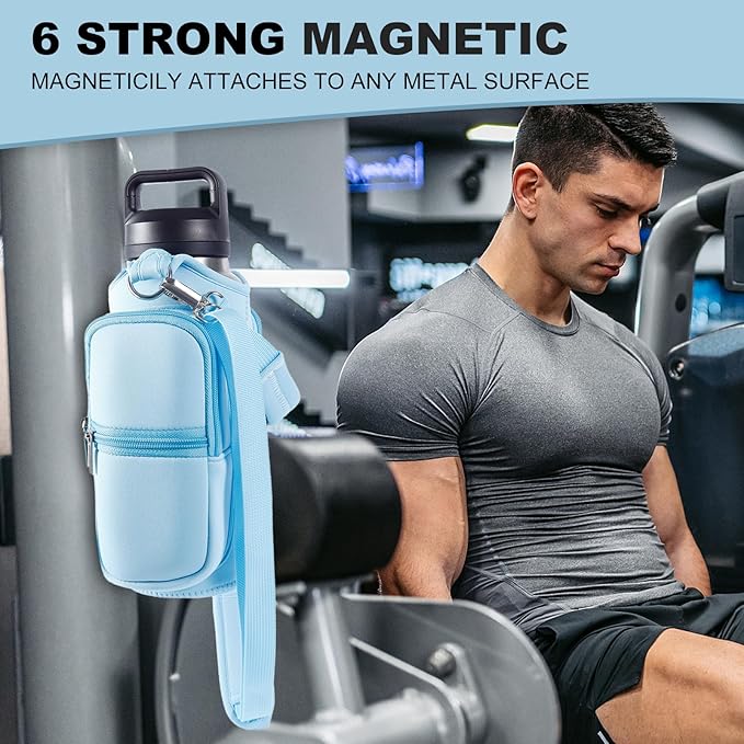 Magnetic Gym Bags for Men & Women with Adjustable Strap,Magnetic Bag Water Bottle Holder for Travel, Work,Sports,Water Bottle Sling Bag with Pocket (Blue)