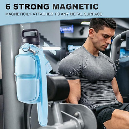 Magnetic Gym Bags for Men & Women with Adjustable Strap,Magnetic Bag Water Bottle Holder for Travel, Work,Sports,Water Bottle Sling Bag with Pocket (Blue)