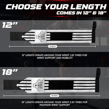 Bear Grips Wrist Wraps for Weightlifting | Weight Lifting Wrist Straps for Weightlifting | Extra Strength Gym Wrist Wraps | Two Wrist Wrap Per Pack | 12” & 18” | Lifting Wrist Wraps for Men & Women