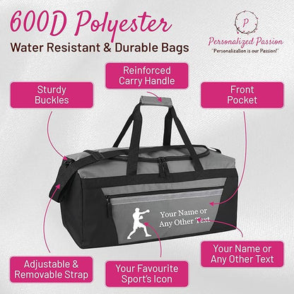 Personalized Sports Duffel Bags for Men and Women - 22” Customized Travel Duffle with Name & Tennis Design - Water Resistant Two-Toned Overnight Weekender Bag - Black