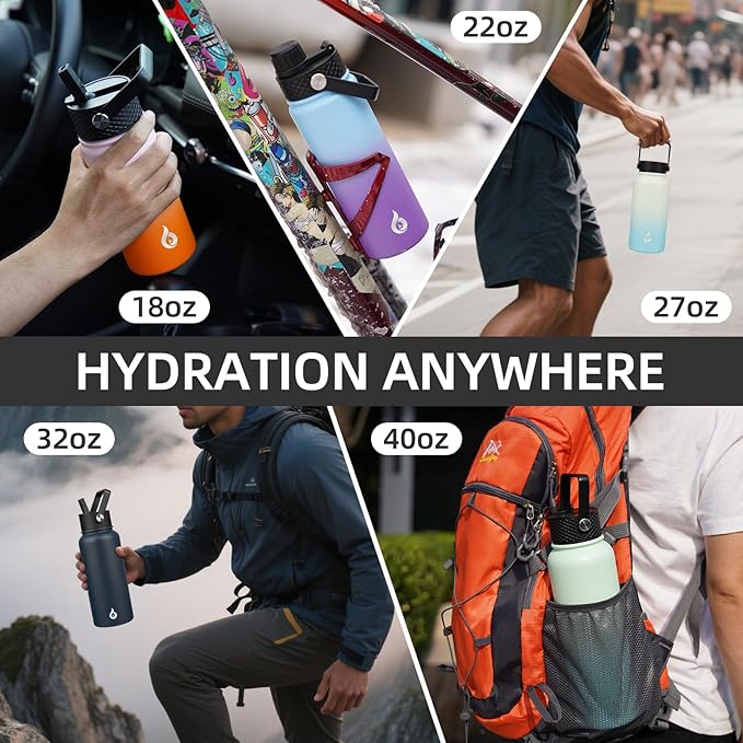 BJPKPK Insulated Water Bottles with Straw Lid, 40oz Stainless Steel Water Bottles with 3 Lids, BPA Free Leakproof Thermo, Tumblers, Cups for Sports, Gym- Marble Frozen