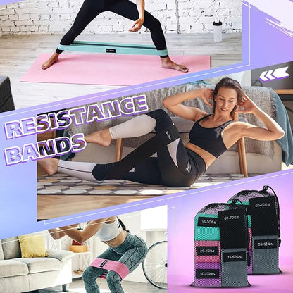 10 Pcs Fabric Resistance Bands for Working Out, 5 Levels Elastic Non-Slip Exercise Bands with Guide for Women and Men Legs and Glutes - for Home, Gym, Yoga, Pilates, Stretching
