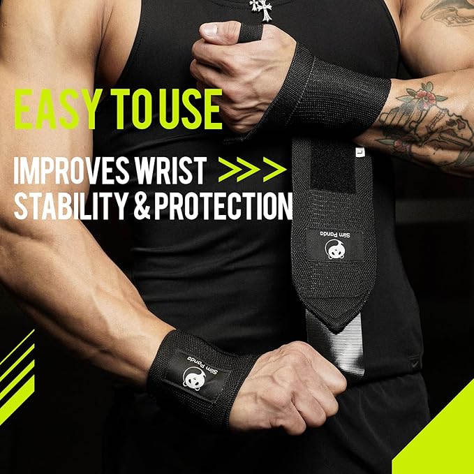 Slim Panda Wrist Wraps for Powerlifting & Weightlifting - Adjustable 18" Straps with Thumb Loops | Heavy Duty Wrist Support for Deadlift, Bench Press, Squats, 1 Pair