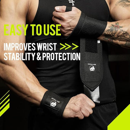 Slim Panda Wrist Wraps for Powerlifting & Weightlifting - Adjustable 18" Straps with Thumb Loops | Heavy Duty Wrist Support for Deadlift, Bench Press, Squats, 1 Pair