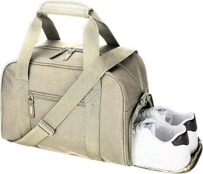 SeaRock 14 inch Small Gym Bag for Men & Women, Mini Duffle Bag with Shoe Compartment, Carry On Duffel Bag for Travel Sports, Khaki