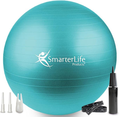 SmarterLife Exercise Ball Yoga Ball for Fitness, Balance, Stability, or Pregnancy, Gym Ball for Core Workout, Physical Therapy, Yoga Ball Chair for Office, Anti-Slip Anti-Burst
