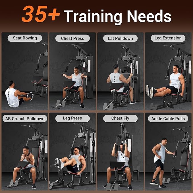 Multifunctional Home Gym Equipment, Workout Station with 150LBS Weight Stack, Home Gym Machine with Pulley System for Full Body Training