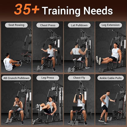Multifunctional Home Gym Equipment, Workout Station with 150LBS Weight Stack, Home Gym Machine with Pulley System for Full Body Training