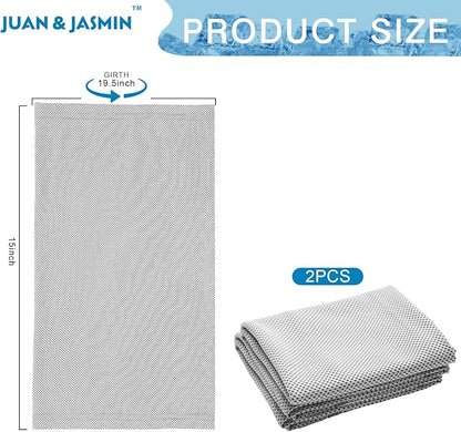 JUAN & JASMIN 2 Pack Cooling Towels (19.5"x15"), Soft Breathable Chilly Towels, Super Absorbent, Ice Wraps, Towels-Ideal for Hiking, Running, Workout, Gym, Dancing, Camping, Fitness (Light Gray)
