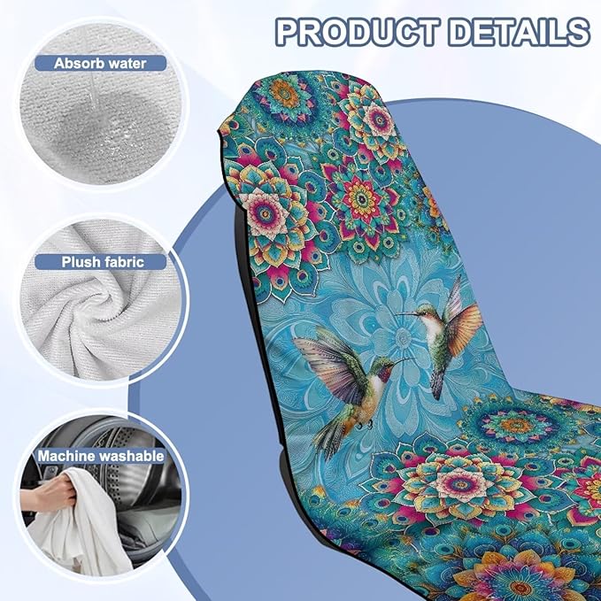 Bulopur Hummingbird Sweat Proof Towel for Car Seat Soft Comfortable Beach Towel After Gym Beach Yoga Workout Removable Boho Automotive Accessories