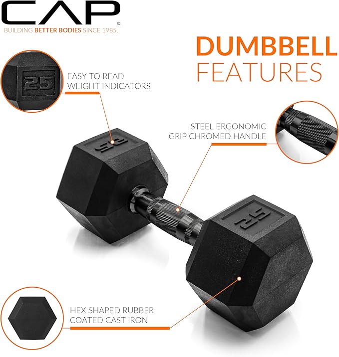 CAP Barbell Rubber Coated Hex Dumbbell Set with Vertical Rack | 100-300 lbs Free Weights Dumbbells Set for Home Gym | Multiple Options