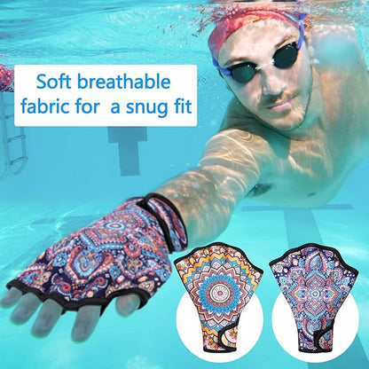 Honoson 2 Pairs Swimming Gloves Women Water Aerobics Gloves Aquatic Fitness Water Resistance Webbed for Men Women Unisex Poll Training Exercise
