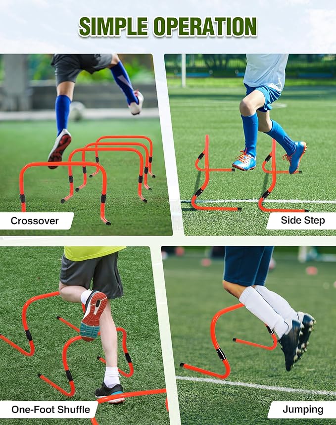 Lineslife Adjustable Agility Hurdles,4 Height Speed Training Hurdles, Portable Speed Training Equipment with Carry Bag for for Athletes,Kids,Soccer,Basketball