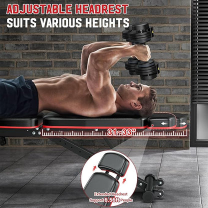 XDDIAS Workout Bench, Adjustable Weight Bench with Leg Extension and Leg Curl, Extended Headrest, 900LBS Preacher Curl Bench Incline Decline Flat Workout Bench for Home Gym Full Body Exercise