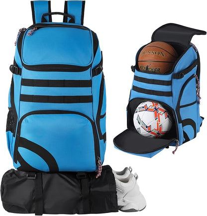 TRAILKICKER Basketball Bag Backpack with Ball Holder Multi-Sport Backpack for Soccer Volleyball Football Baseball Helmet