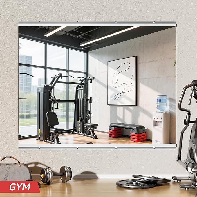 44"x29" 2 Pack Home Gym Mirrors, Large HD Frameless Tempered Glass, Full Body Wall Mount Mirrors for Home Gym, Yoga, Dance Studio, Workout, Silver Clamp Rail