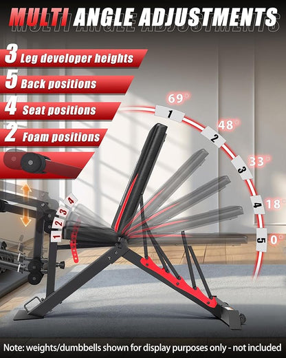 OPPSDECOR 1200LBS Workout Bench with Leg Extension/Leg Curl, Adjustable Weight Bench for Home Gym, Heavy Duty Workout Bench for Full Body Workouts, Incline/Flat Bench Press Set for Strength Training