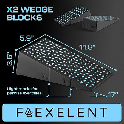 Squat Wedge Block Pair - Heel Elevated Squat Wedge for Deeper Squats, Heavy Lifting and Better Form - 17° Angle Exercise Wedges, Slant Board for Squats with Carry Backpack