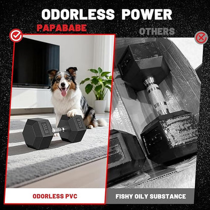 PAPABABE Hex Dumbbell Set with Rack, Rubber Encased Free Weight with Weight Storage Racks, Multiple Weight Options for Home Gym and Fitness