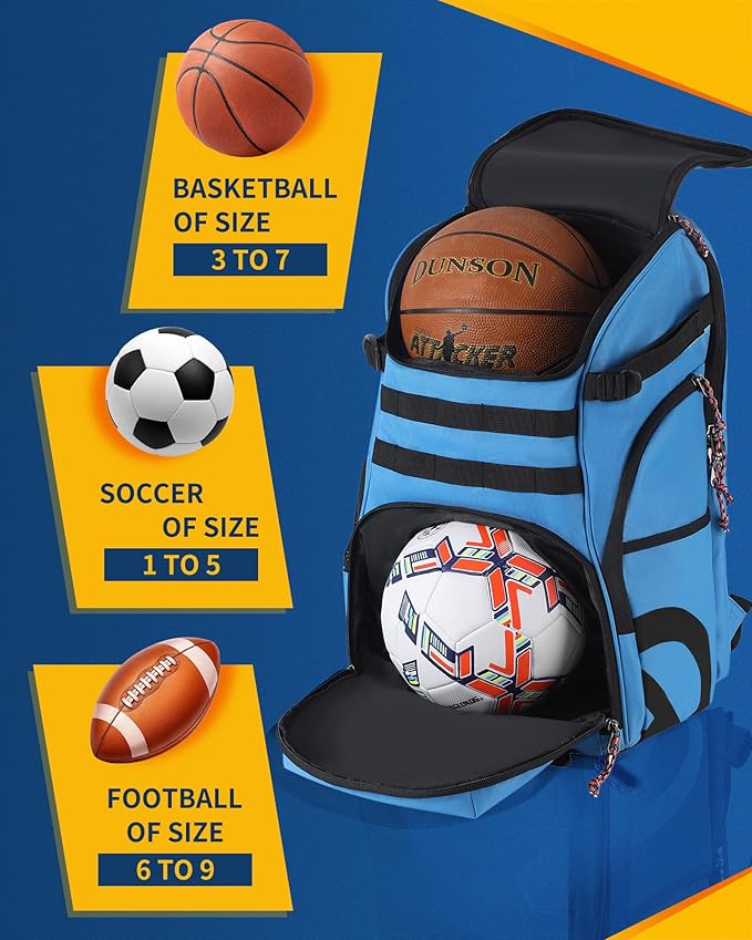 TRAILKICKER Basketball Bag Backpack with Ball Holder Multi-Sport Backpack for Soccer Volleyball Football Baseball Helmet