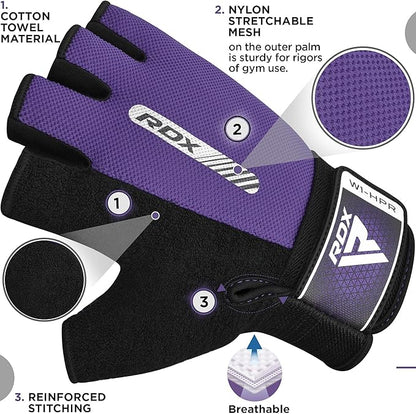 RDX Weight Lifting Gloves Gym Fitness Workout, Anti Slip Padded Full Palm Protection, Ultra Ventilated, Bodybuilding Strength Training HIIT WOD Exercise, Half Finger Men Women Cycling Rowing Climbing