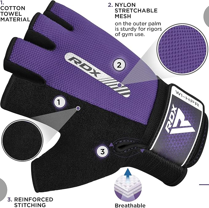 RDX Weight Lifting Gloves Gym Fitness Workout, Anti Slip Padded Full Palm Protection, Ultra Ventilated, Bodybuilding Strength Training HIIT WOD Exercise, Half Finger Men Women Cycling Rowing Climbing