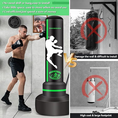 Heavy Punching Bag with Stand Adults Teens,70" Freestanding Boxing Bags Kicking Bag Heavy Bag with Boxing Gloves and Electric Air Pump, Kickboxing Training Equipment Bags Thai Fitness Karate