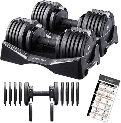 BYZOOM FITNESS Pure Series Adjustable Dumbbell - 12.5/25/27.5/75lb - ONE UNIT OR PAIR(check QTY before purchase) - 5-in-1/ 10-in-1 / 21-in-1 Flexible Hand Weights for Home Gym, Strength Training & Fitness Workouts, White OR Black