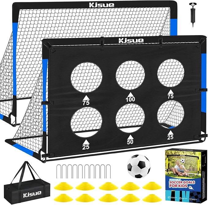 Kids Soccer Goal for Backyard Set - 2 of 6x4 ft Soccer Goals Training Equipment, Soccer Net for Kids Age 3-5 6-8 8-10 10-12, Ball, Targets for Toddler Kid Youth Soccer Games Sports Outdoor Play