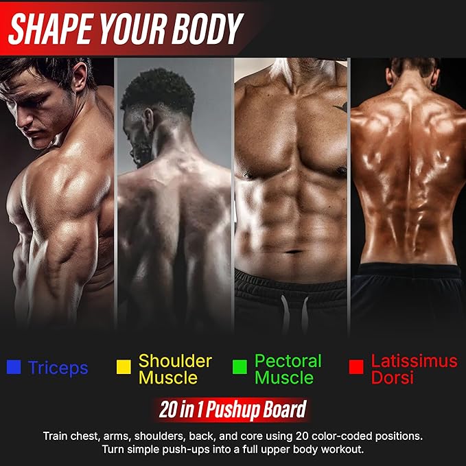 20 in 1 Push Up Board for Men – Multi Functional Pushup Board System, At Home Workout Equipment for Chest, Arms & Shoulders – Professional Fitness Floor Exercise & Strength Training Equipment