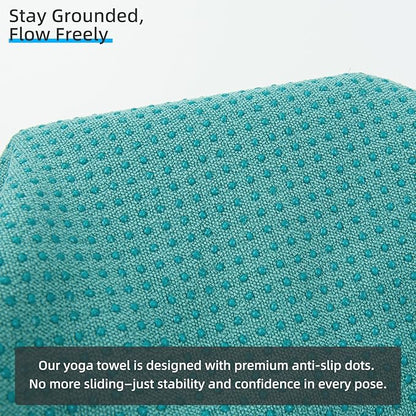 YESLIFE Non-Slip Extra Thick Hot Yoga Towel with One Sweat Towel, Microfiber Sweat Absorbent Yoga Mat Towel with Grip Dot, Pilates Mat, 72" x 24", Cyan
