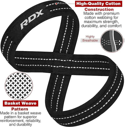 RDX Weight Lifting Straps Figure 8, Anti Slip Strap with Cuffs Wrist Support for Gym Workout Deadlift Powerlifting Bodybuilding Weightlifting, Fitness Strength Training, Hand Bar Grip for Men