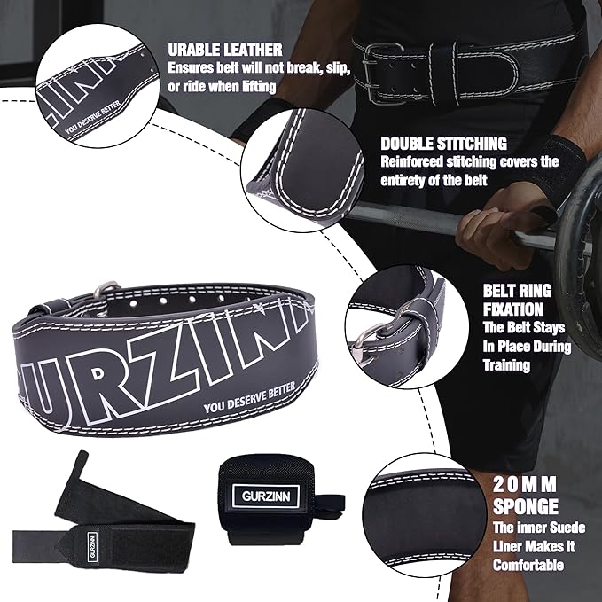 Weight Lifting Belt 4 inch Leather Belt Foam Padded Back Support Gym Belt for Bodybuilding Squat Deadlift Weightlifting Belt Women Free Wrist Wrap