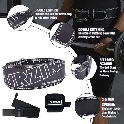 Weight Lifting Belt 4 inch Leather Belt Foam Padded Back Support Gym Belt for Bodybuilding Squat Deadlift Weightlifting Belt Women Free Wrist Wrap