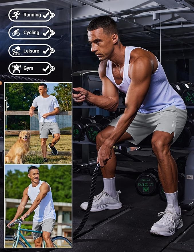 COOFANDY Mens Gym Athletic Shorts with Zipper Pockets Quick Dry 7" Workout Running Training Shorts