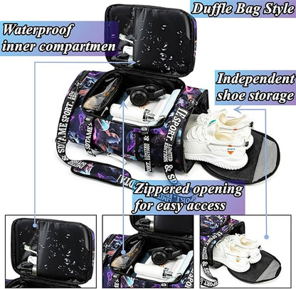 Gym Duffle Bag Backpack with Shoe Compartment,4 ways Travel Backpack for Women and Men,Multi-Functional Weekender bag with Waterproof Layer&Laptop Compartment for Fitness, Travel,Camping