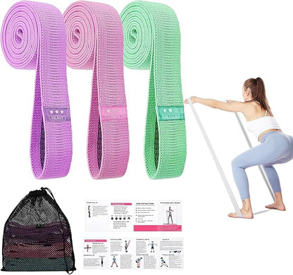 Resistance Bands for Working Out, Fabric Exercise Bands Set of 3, Long Elastic Bands for Exercise with Workout Guide and Carry Bag, Fitness Bands for Strength Training, Yoga, Pilates, Home Workout