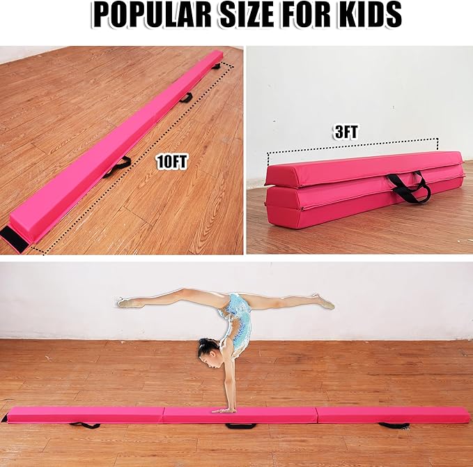 MARFULA 6 FT / 8 FT / 9 FT / 10 FT Folding Gymnastic Balance Beam for Kids with Carry Bag for Home and Club Use