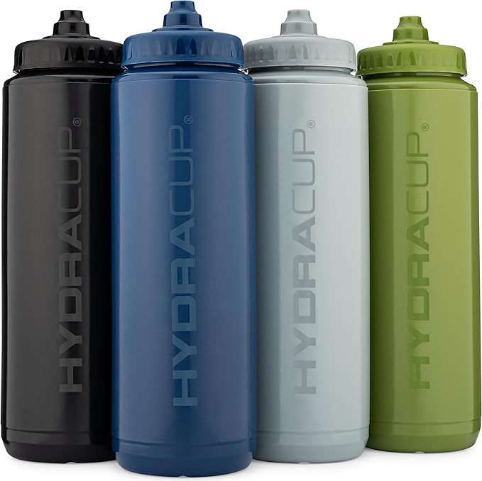 Hydra Cup Sport [4 Pack] 32 oz Squeeze Water Bottles, Fast Flow Sports Water Bottle, Bike & Cycling Water Bottle, Travel To Go, BPA Free (Dark Colors)