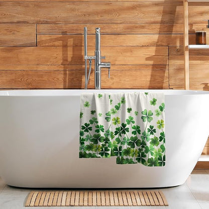 Lucky Clover Shamrocks Bath Hand Towels St. Patrick's Day Kitchen Towels Set of 2 Green Spring Holiday Soft Absorbent Face Towels for Home Shower Hotel Gym 14"x28"