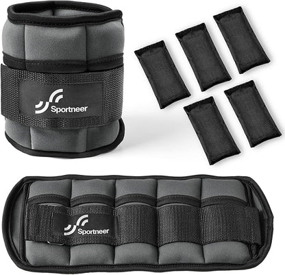 Sportneer Adjustable Ankle Weights Set - 1 Pair (2-10 lbs) Removable Sandbags for Women & Men, Comfortable Neoprene Leg Weights for Walking, Running, Pilates, Yoga, Home Workout & Physical Therapy