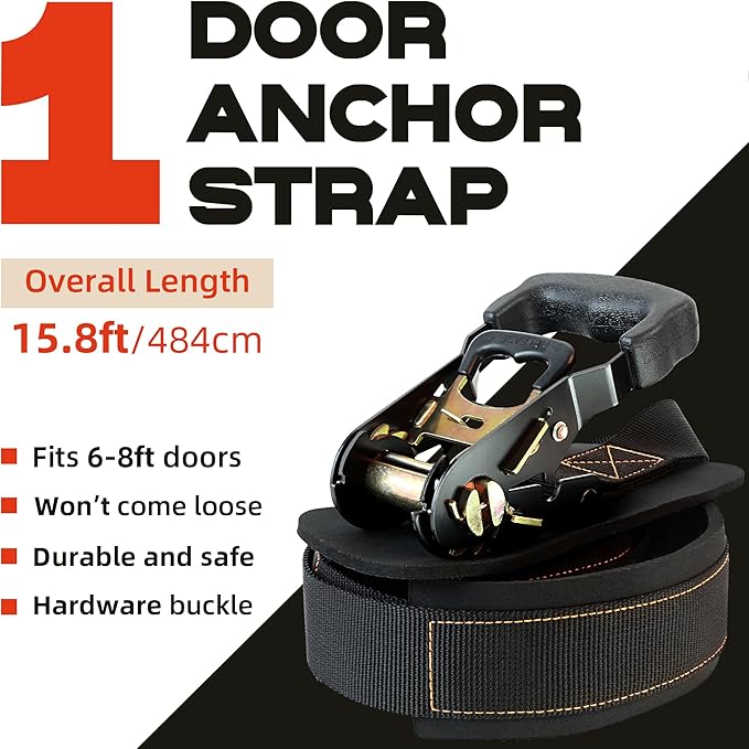 Resistance Band Door Ratchet Anchor with 6 Points - Portable Home Workout Anchor (Fits 6-7.7ft Doors)
