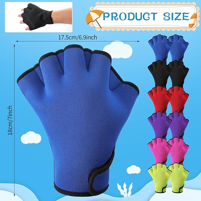 Junkin 6 Pairs Swimming Aquatic Gloves Webbed Swim Gloves Training Fitness Water Resistance Gloves Swim Gloves Nylon Gloves for Swimming Diving Water Aquatic Fitness Exercise